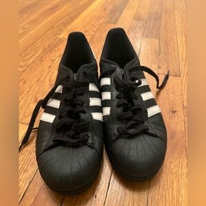 Adidas shell toe Black Sneakers with White Stripes